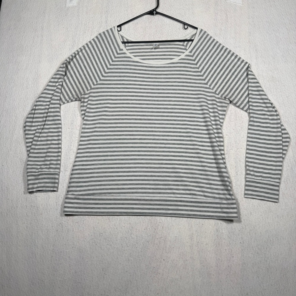 Old Navy Womens XL Grey White Striped Raglan Long Sleeve Scoop Neck Top